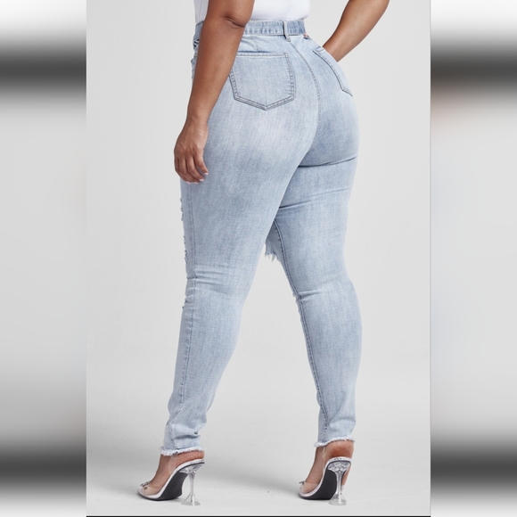 Fashion to Figure Ultra High Rise Tie Waist Destructed Jeans - Picture 3 of 3